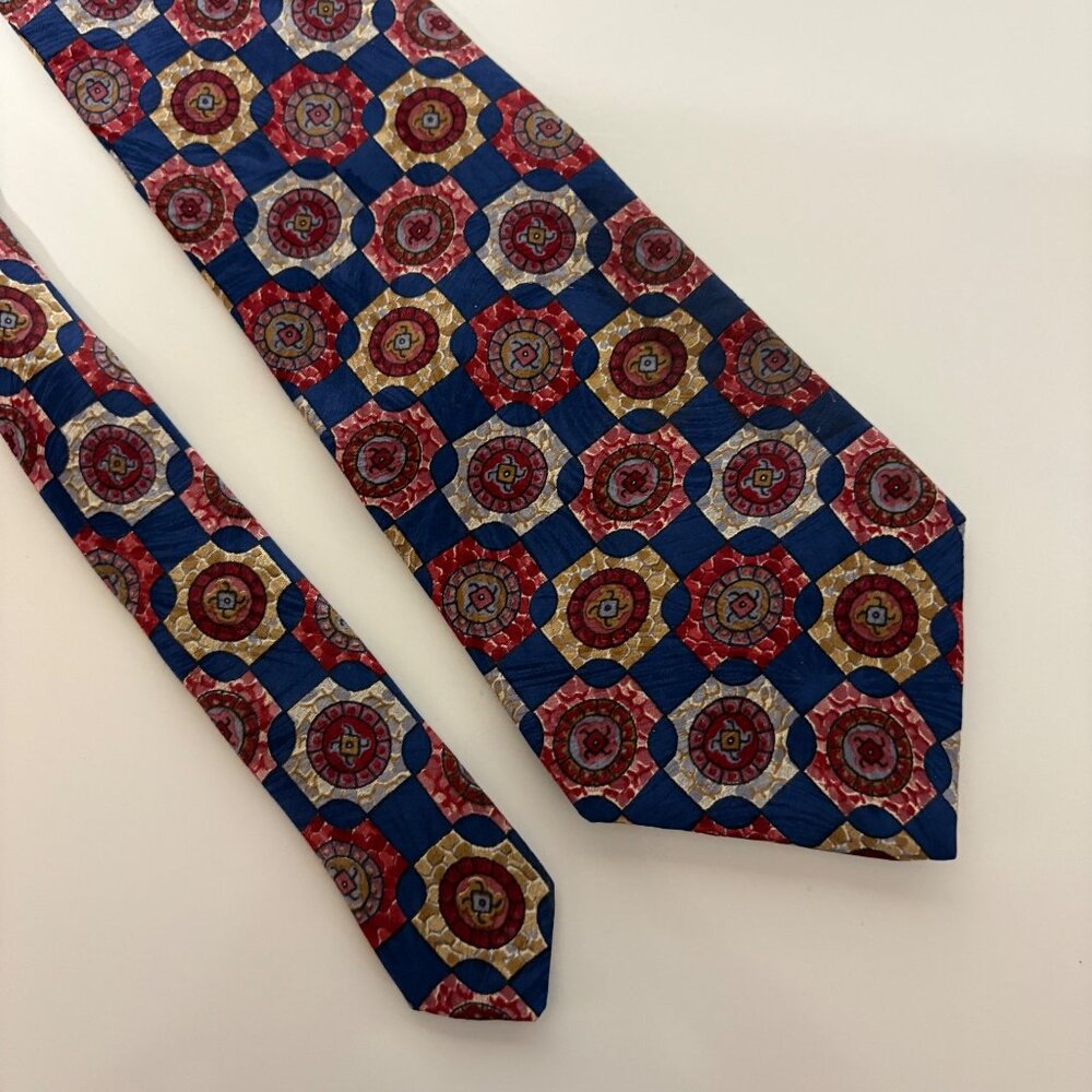 Angelica Silk Tie Blue Red Geometric Mens Necktie Vintage Office Evening Gift